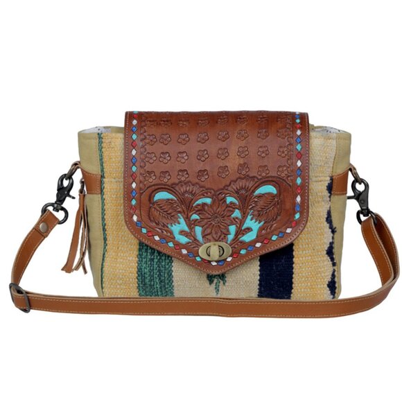 MYRA BAG Floral Etching Western Hand Tooled Crossbody Bag NWT - Picture 1 of 15